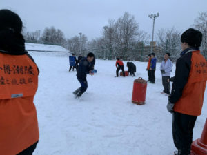 陸上部と合同練習（小樽潮陵高校ラグビー部）